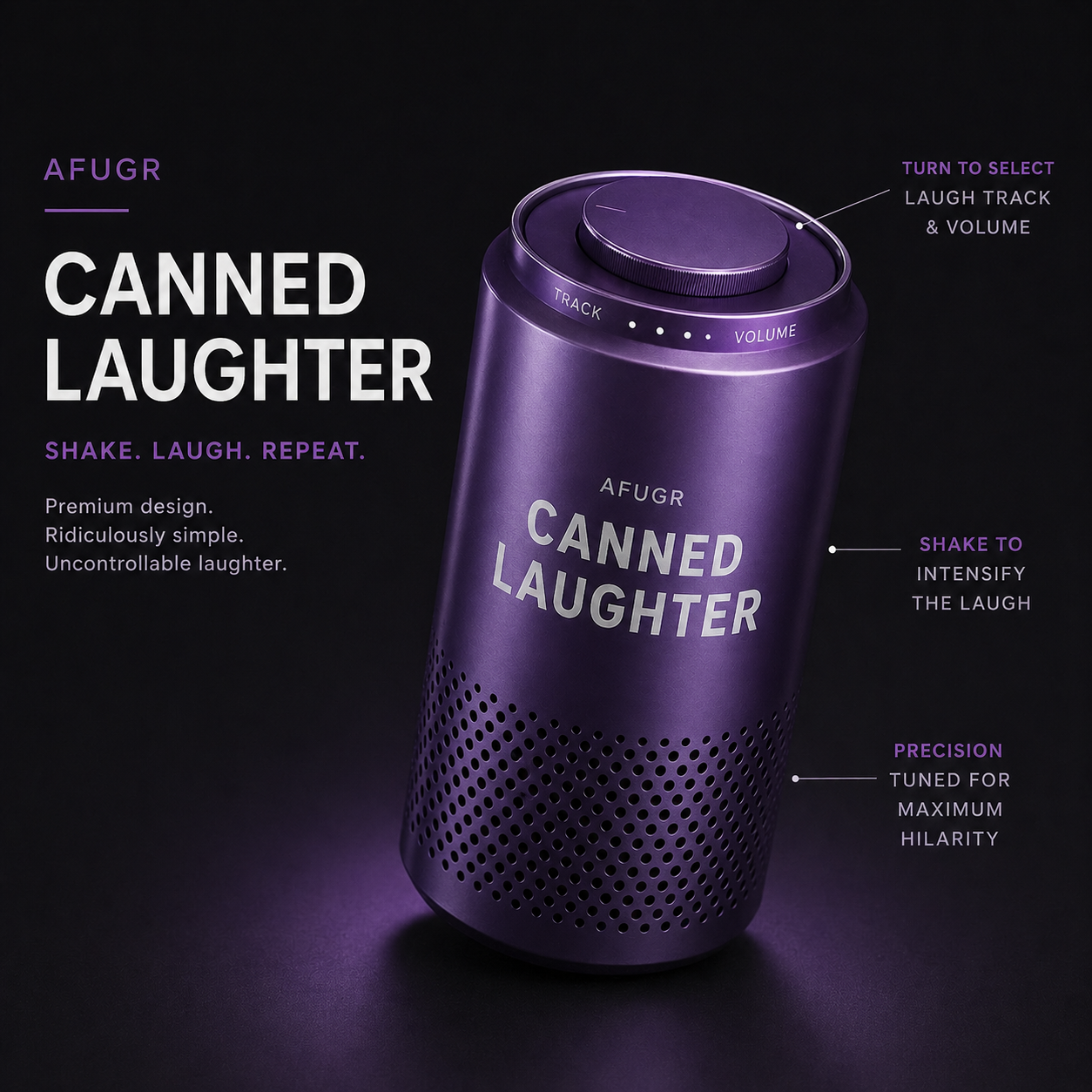 Purple Canned Laughter device product render.