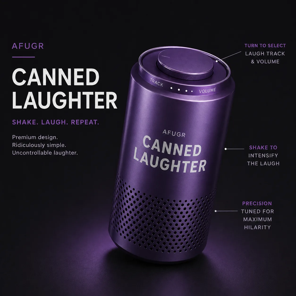Purple Canned Laughter device product render.