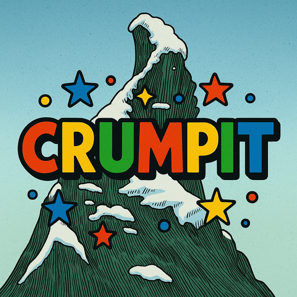 Crumpit wordmark over an illustrated mountain with stars.